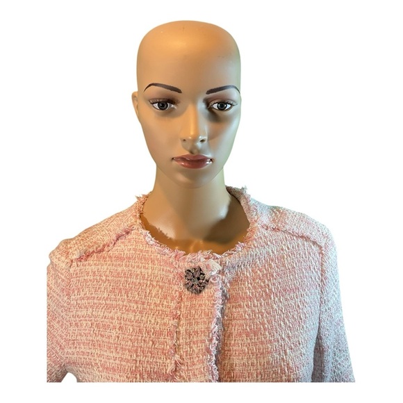 Zara Basic Women’s Size Small Long Sleeve Pink and White Tweed Short Jacket - Picture 6 of 15